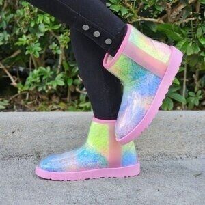 Womens Clear Multi Color Ankle Comfort Boots